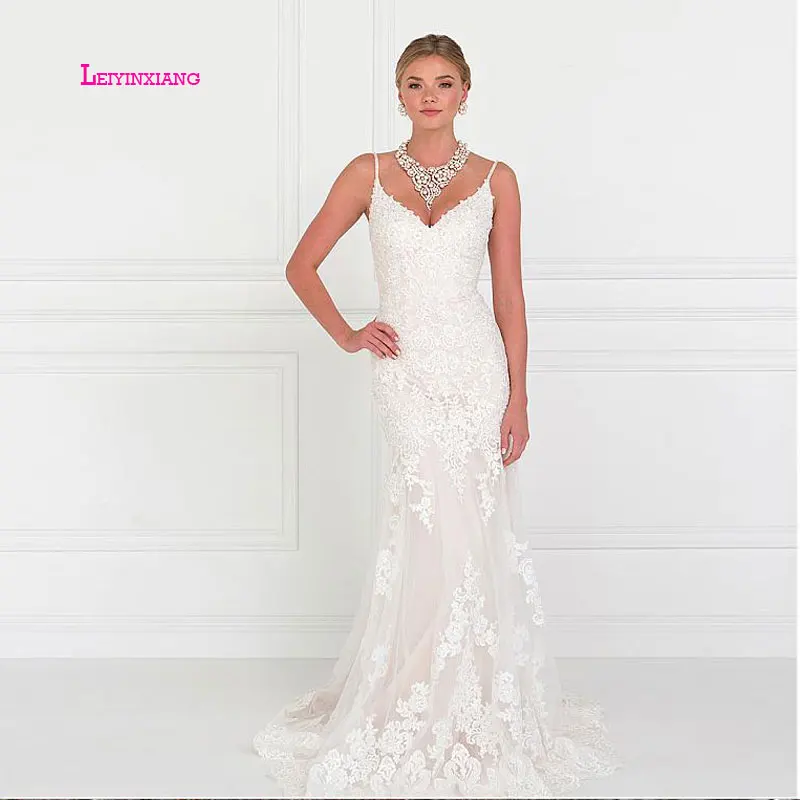 

LEIYINXIANG Bride Dress 2019 Wedding Dress Vestido De Noiva Sereia Robe Sexy Mermaid Backless Luxury Elegant Appliques V-neck