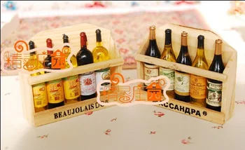 

MINI Doll house Mini furniture model food play basket of French red wine lovely