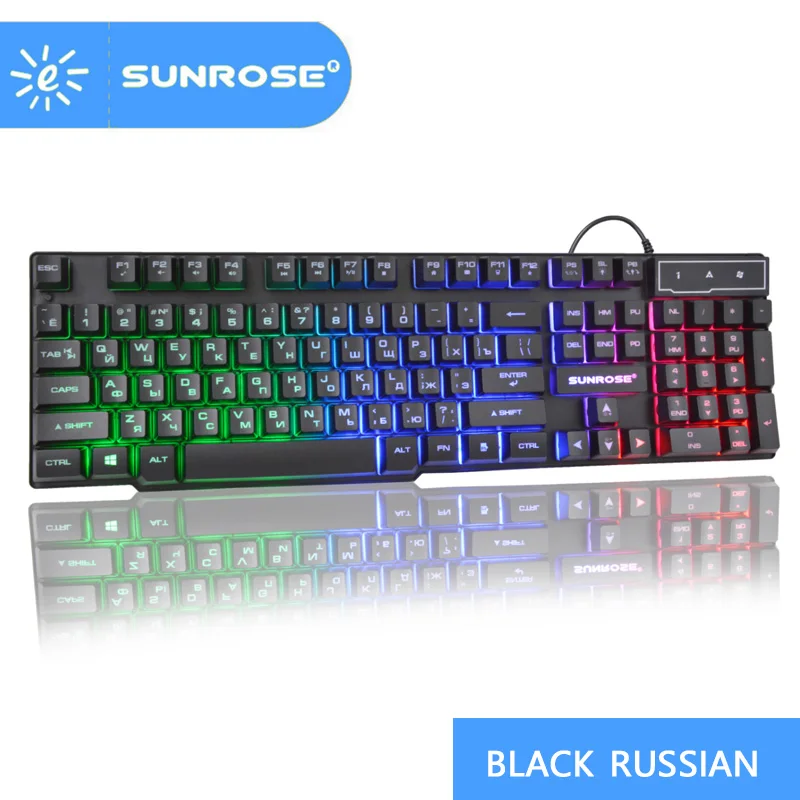 SUNROSE Подсветка USB клавиатура Английский с русским персонажем Teclado геймер плавающий 3 цвета светодиодный с подсветкой - Цвет: Russian keyboard