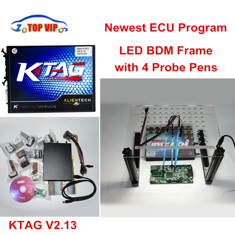 

DHL Free!! KTAG V2.13 FW V6.070 ECU Programming + LED BDM Frame New with 4 Probe Pens No Token Limited ECU Chip Tunning Tool