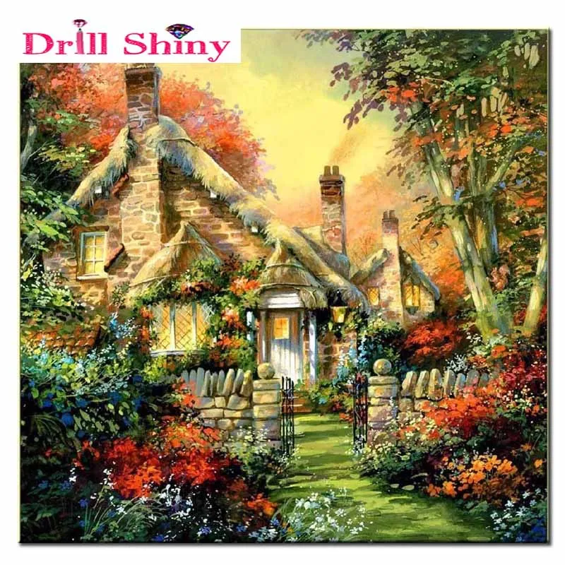 

Full Diamond Embroidery Cross House DIY square Stick Drill Drawing Resin Diamond Painting Rhinestone scenic