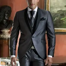 Стиль, на одной пуговице, серые смокинги для жениха, лацканы с отворотом для шафера, лучшие мужские свадебные костюмы на выпускной(пиджак+ брюки+ жилет+ галстук