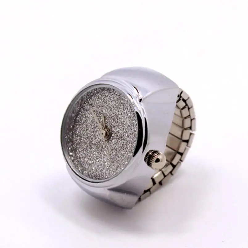 Винтажные кварцевые часы для влюбленных, модный циферблат, кварцевые аналоговые часы, креативные стальные крутые эластичные кварцевые кольцо на палец часы, новинка B50 - Цвет: Silver