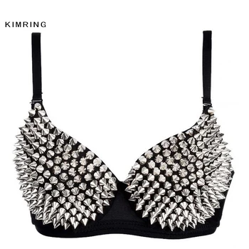 

Kimring Fashion Rivets Bra Fashion Sexy Women's Clubwear Push Up Bras Lingerie Punk Rock Nightclub Bra