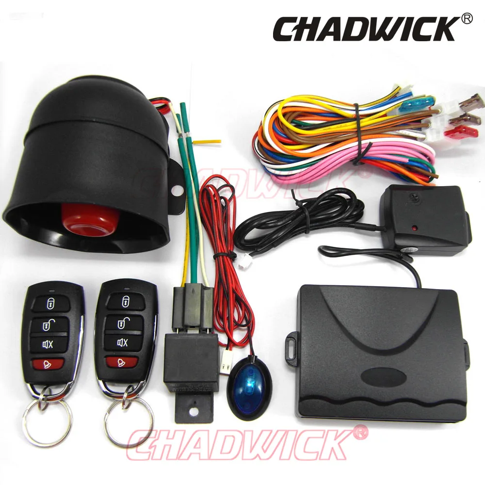 Универсальная автомобильная сигнализация, автомобильная система безопасности, сирена без ключа, 2 пульта дистанционного управления, охранная сигнализация для kia toyota CHADWICK 8101