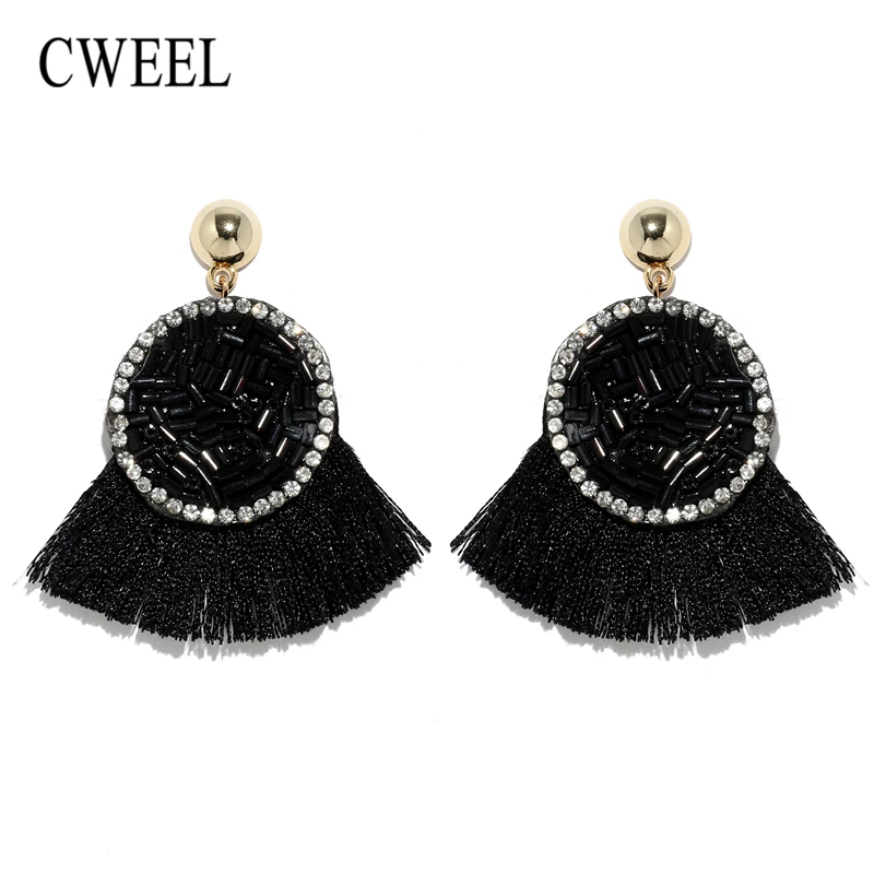 

CWEEL Crystal Tassel Earrings For Women Bohemian Earings Fashion Jewelry Wedding Fringe Bridal Statement Earring Female 2019