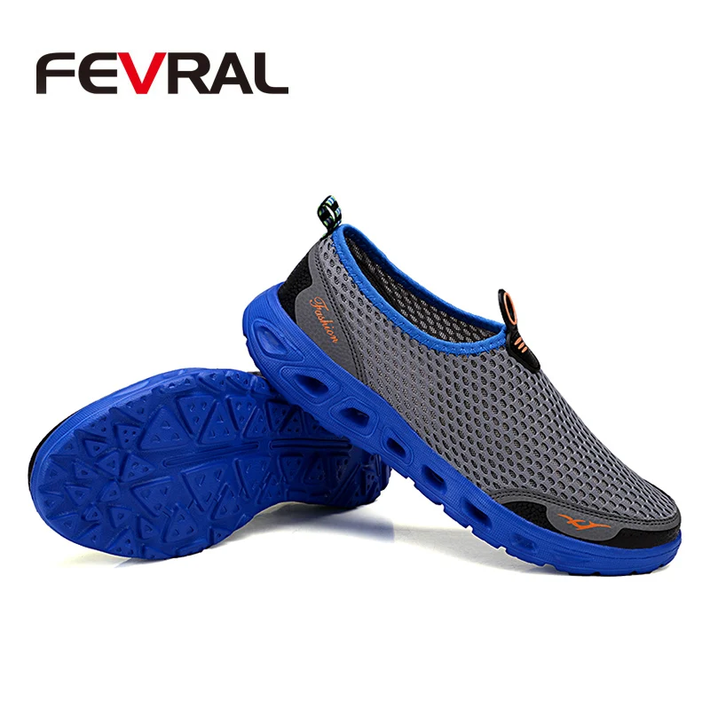 FEVRAL Brand 2019 New Light Sneakers Summer Breathable Flats Mesh Slip On Shoes Men's Trainers Sport Comfortable Size 39-45