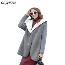 Зимний стиль длинный абзац шерстяное Женское пальто большого размера теплый свободный свитер кардиган большой отворот куртка из шерсти ягнят
