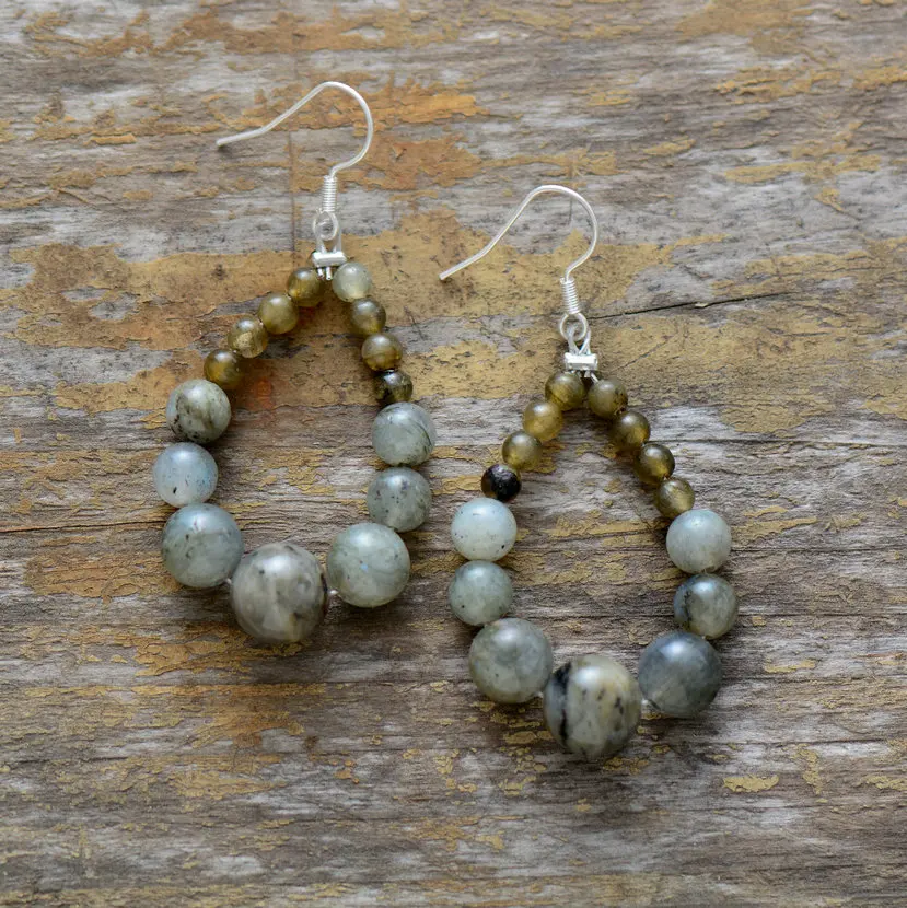 

Stone Earrings Graduated Labradorite Teardrop Dangle Earrings Designer Bohemia Earrings European Ethnic Jewelry Dropship