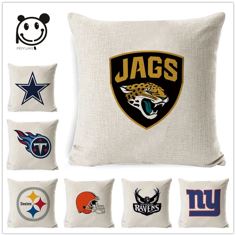 

PEIYUAN Pillowcase Cover Square Linen High Quality Football Team Logo Printed Seat Pillowcase Sofa Cushion Cover for Fans Gift