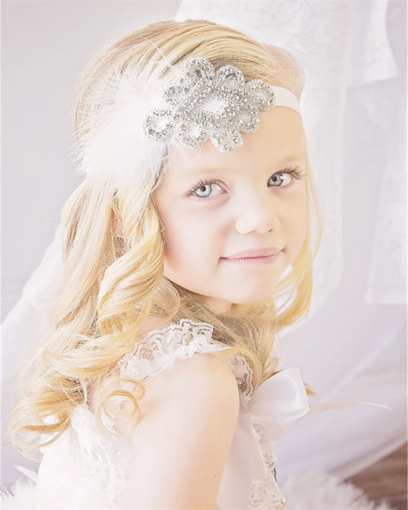 Lace Rhinestone Headband Vintage Bridal Headband feather Prom Headband Flower Girl Headband