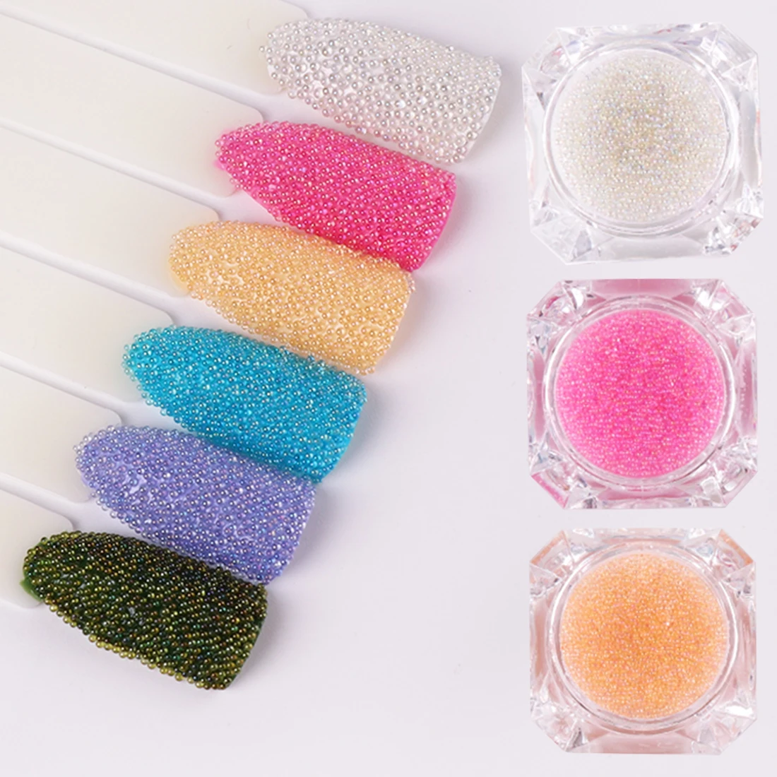 

5g / Box Nail Glitter 0.8mm AB Crystal Glass Nail Art 12 Colors Caviar Beads 3D Pixie Mermaid Nail Tips Manicure Decoration