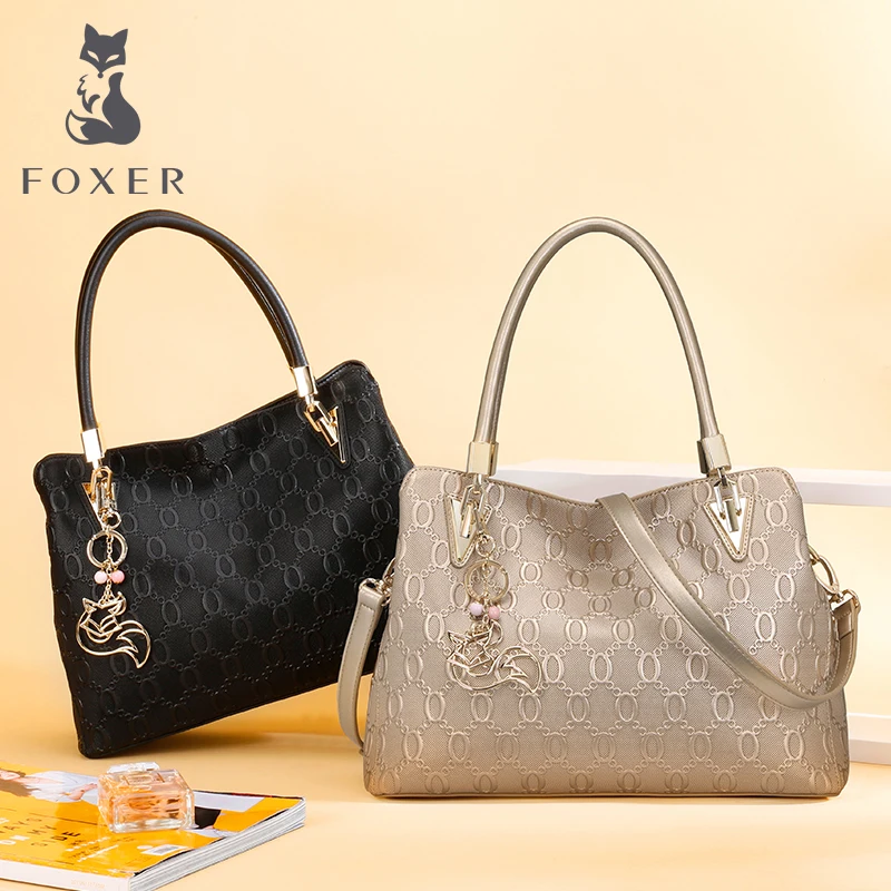 FOXER المرأة جلد البقر حقيبة كتف Crossbody أكياس الإناث الأزياء حقيبة يد كل مباراة الأعلى مقبض حقيبة محفظة