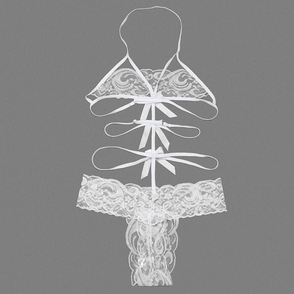 Женское сексуальное нижнее белье Babydoll кружевное платье с бантом ночное стринги