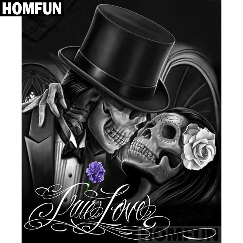 Алмазная живопись HOMFUN A01042 полноразмерная/круглая 5D картина череп любовь вышивка
