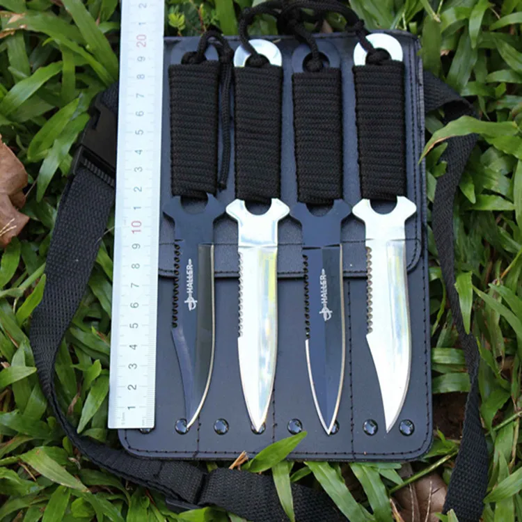 

4pcs/bag high quality Swiss Puttee straight knife outdoor survival portable Army Knife tool Counter Strike Tactical Knife