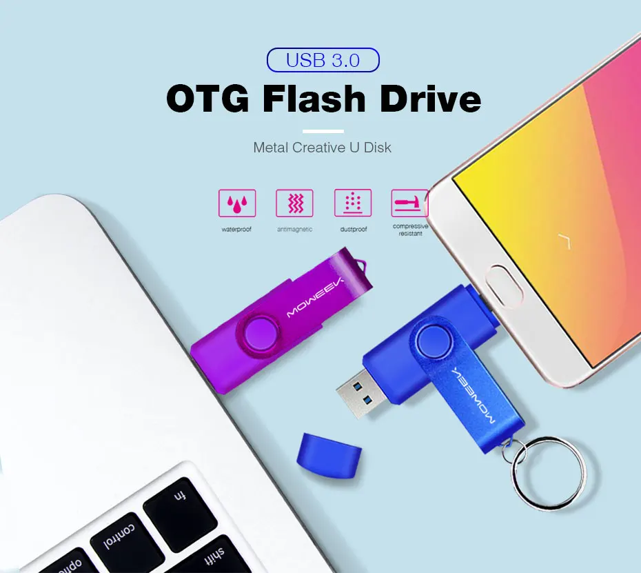 Moweek USB 3,0 OTG USB флэш-накопитель для Android смартфон 8 Гб оперативной памяти, 16 Гб встроенной памяти, 32 ГБ, 64 ГБ, 128 ГБ флэш-накопитель высокой скорости cle USB флеш-накопитель