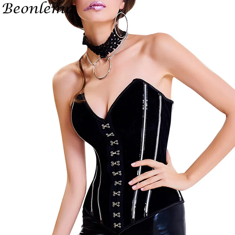 Beonlema, черный готический бюстье, Корректирующее белье, корсет со стальными косточками, с металлической пряжкой, для женщин, сексуальный корсет, Overbust Rave korse