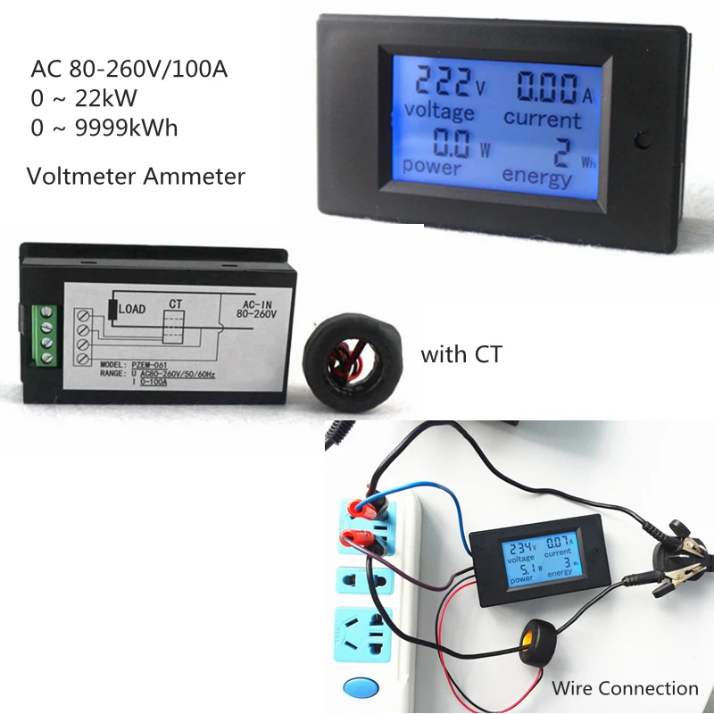 online AC 80 260 V 100A Volt Amp Medidor AC Multi função Tensão Ampere Power Energia Tester com Corrente transformador