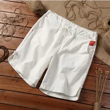 Новые летние хлопковые льняные Мужские дышащие шорты однотонные плюс размер шнурок классического кроя Повседневный праздничный пляжный Шорты мужской