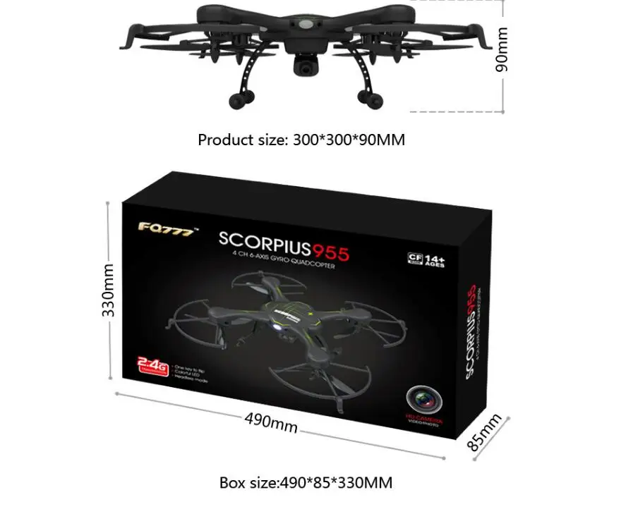 Новый мальчик RC drone toy 777 955c 2 4G 6axis 3D flip с режимом без головы профессиональный