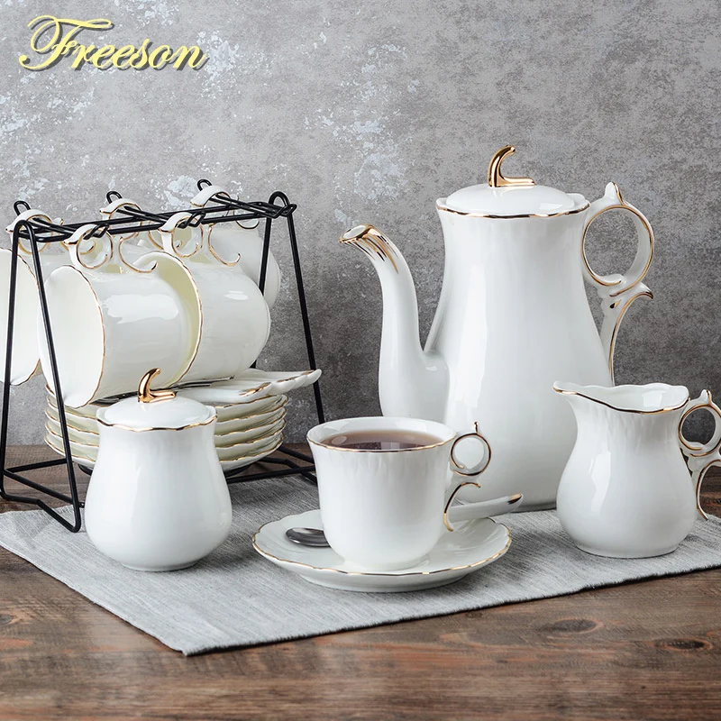 

Europe Concise Bone China Coffee Set Porcelain Tea Set Ceramic Pot Creamer Sugar Bowl Teatime Teapot Coffee Cup Tea Cup