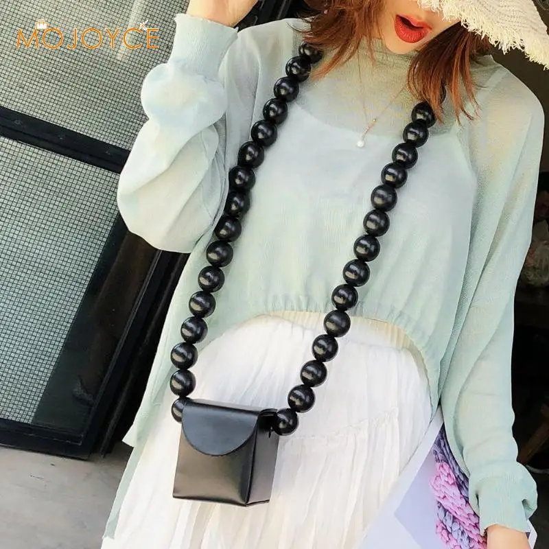 

Solid Color Shoulder Handbags Women Leather Wood Beads Bucket Messenger Bag Fashion New Female bag Portable Shoulder bags
