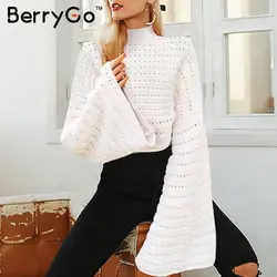 BerryGo элегантный белый водолазка вязаный свитер для женщин «летучая мышь» с рукавами пуловеры Повседневное сладкий на осень-зиму Джемперы