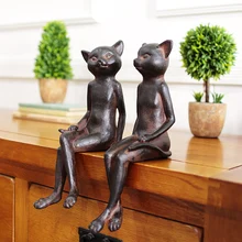 2pcs/lot rural retro old style rusty cat figure ornaments creative vintage home decorations resin animal figurine statues
