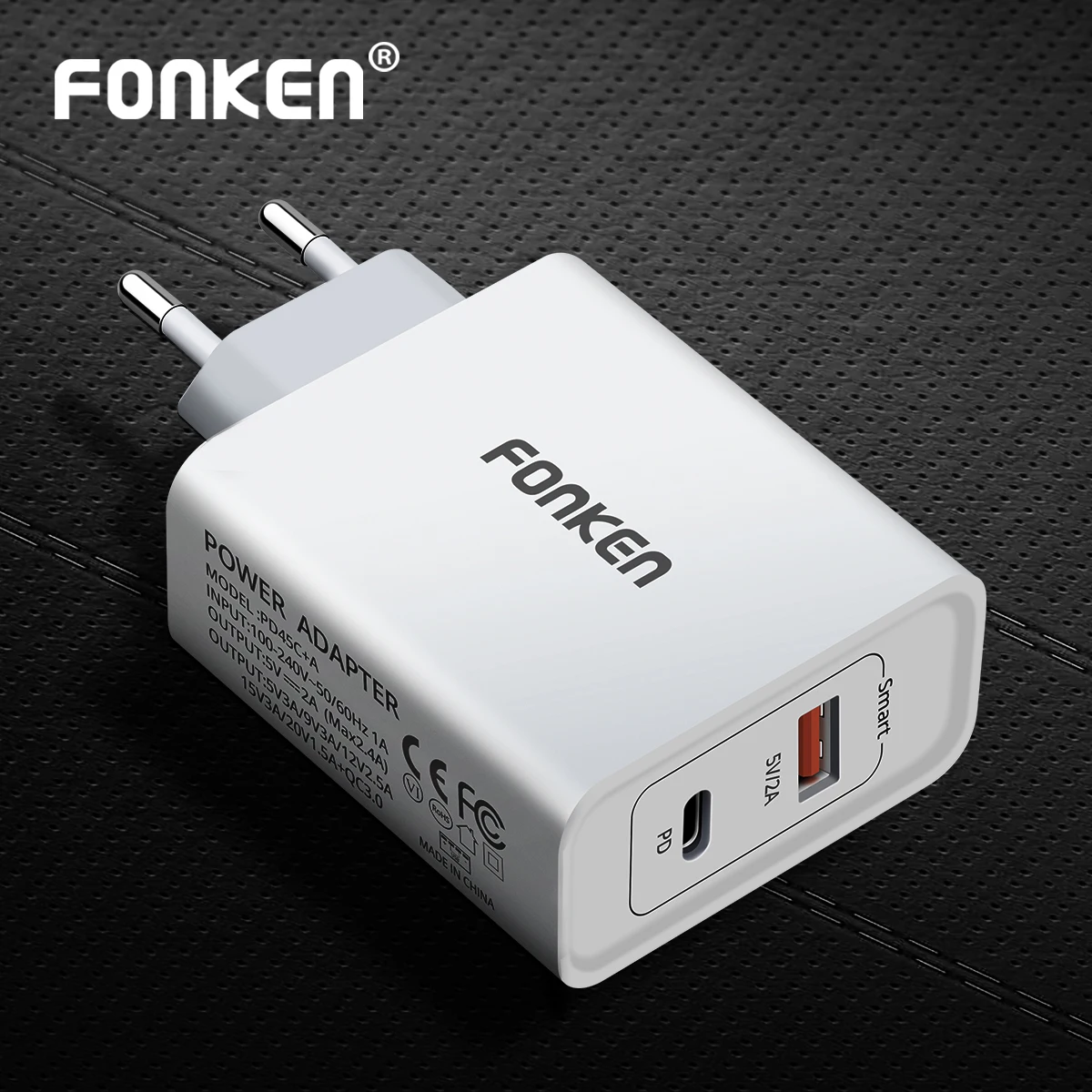 FONKEN 2-Port USB Type C PD Charger 45W USB C Quick Charge 3.0 Mobile Laptop Wall Power Adapter Portable Type C Fast Chargers