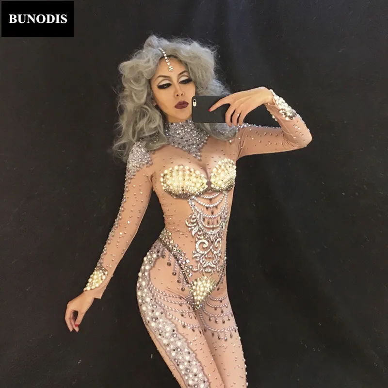 Anniversaire Salopette Body Zd114 Scène Sexy Spectacle Costumes Célébrer Femmes Mousseux Pleine De Cristaux Shell Pierre Discothèque ztt4Awqv