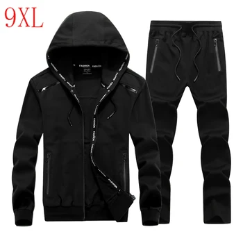 

Men Sporting Suit Elastic Plus Size Hoodie Set Windproof Sportswear Big Size 8XL 9XL Loose Sportsuit Man Tracksuit Sets