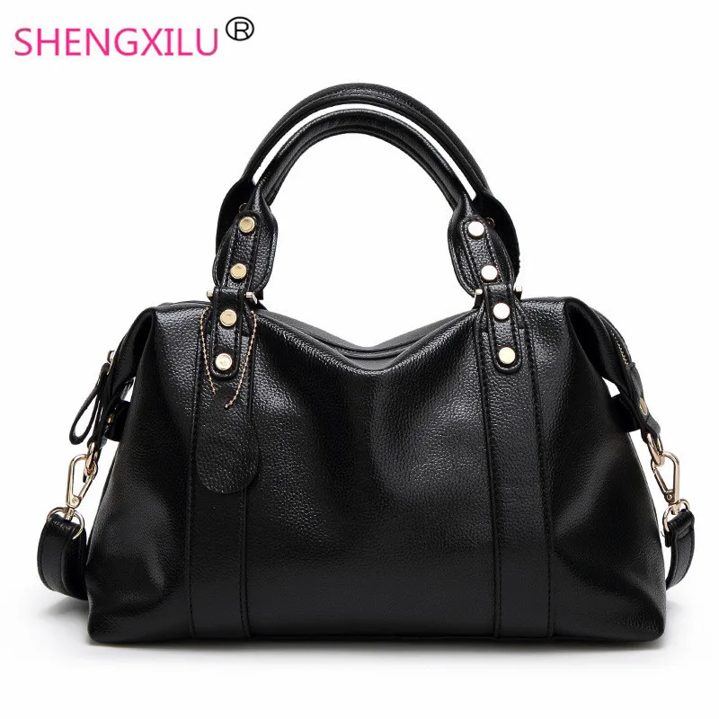 Prix pour Shengxilu 2017 printemps véritable cuir femmes sacs à main marque de mode dames sacs sacs à bandoulière noir femelle bandoulière sacs Prix pour Shengxilu 2017 printemps véritable cuir femmes sacs à main marque de mode dames sacs sacs à bandoulière noir femelle bandoulière sacs