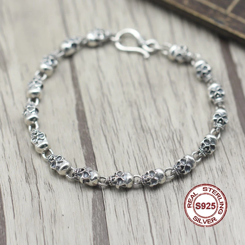 

S925 Sterling Silver Bracelet Simple and generous retro Personality couple style Unique to build skull shape Send a gift to love