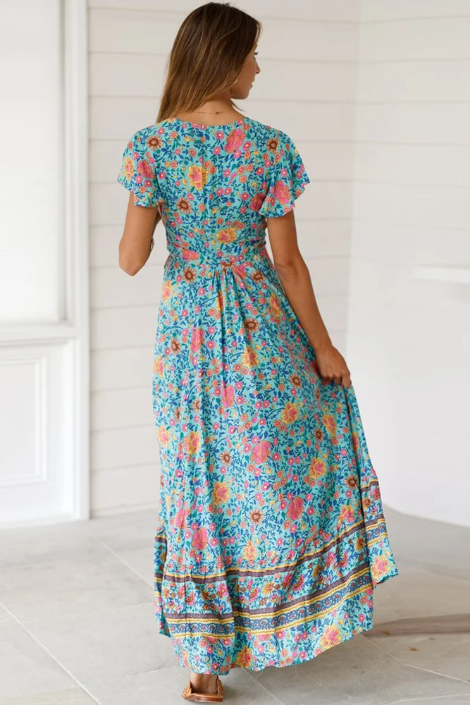 Sky-Blue-V-Neck-Beach-Resort-Printed-Dress-LC611149-4-2