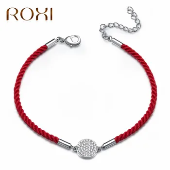 

ROXI Lucky Red Thread String Bracelets For Women Geometric Round Clear Zircon Crystal Charm Bracelets Jewelry pulseira masculina