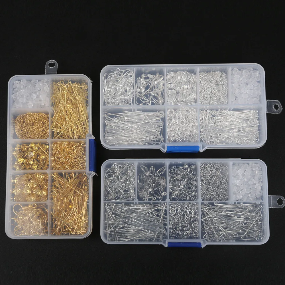

3 Colors DIY Jewelry Making Beads Findings Box Crimp End Clasps Needle Clip Jump Rings Extender Chains Making Box Beads Kit Set