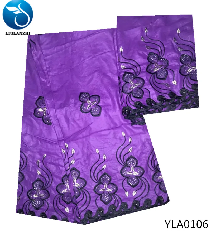 LIULANZHI embroidered silk fabric purple satin fabric imitated silk fabrics with beads for dress