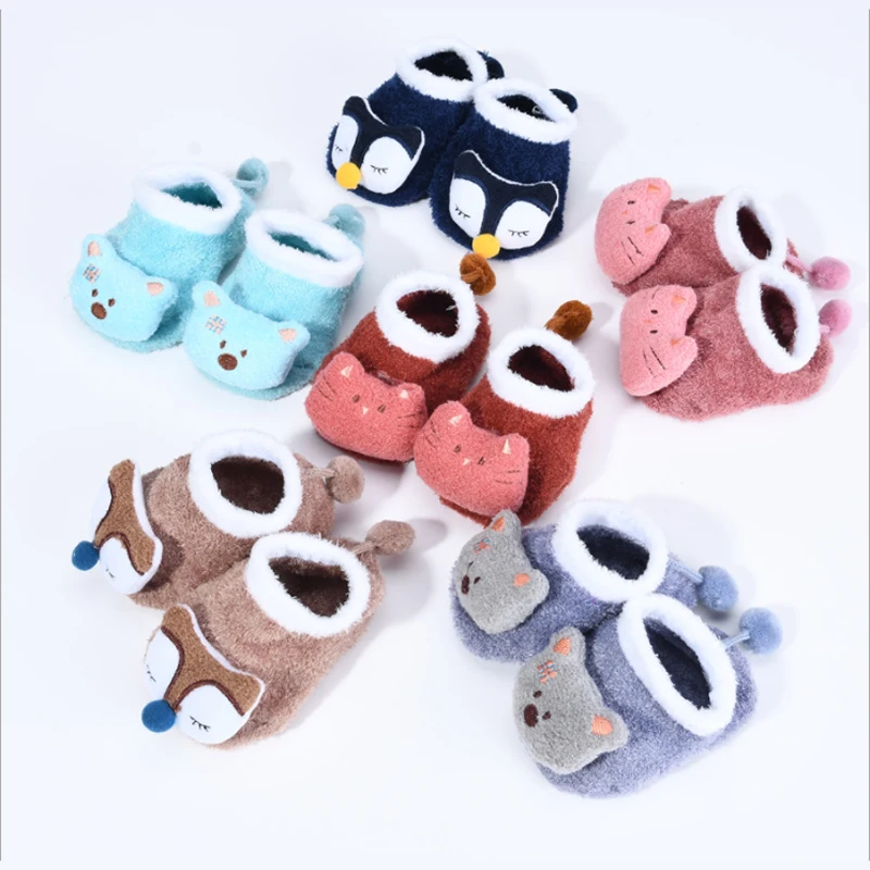 

Winter Baby Boy Girl Children Socks Anti Slip Newborn Animal Cartoon Shoes Slippers Boots Soft Warm Coral Fleece Indoor Socks
