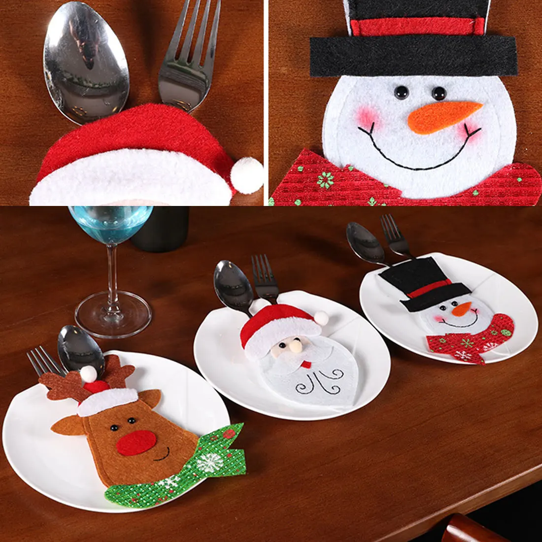 3 вида стилей рождественские украшения держатели для серебра Санта Клаус Снеговик Лось для кармашки для ножей декор для обеденного стола украшение дома