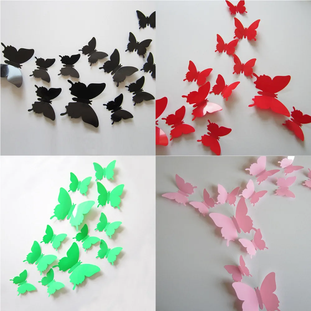 

12pcs DIY Art Design Wall Sticker Decals Home Decor Red Purple Pink Room Decorations Wonderful 3D Butterfly Wedding Photography