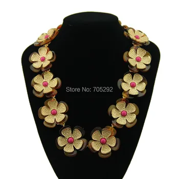 

New Women Accessories Fashion Luxury Resin Alloy Flowers Gold Chokers Statement Necklaces