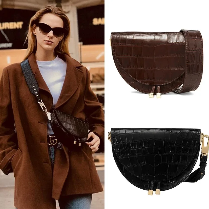 

Fashion Alligator Leather Saddle Bag lady Luxury Shoulder Bags Small Round Handbag Spring and Summer Crossbody Messenger Bags