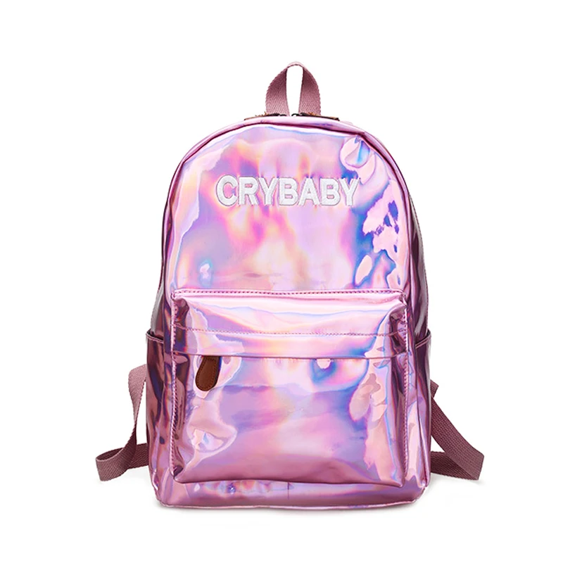 Hologram Laser Backpack Harajuku Embroidery Letters Crybaby School Bags