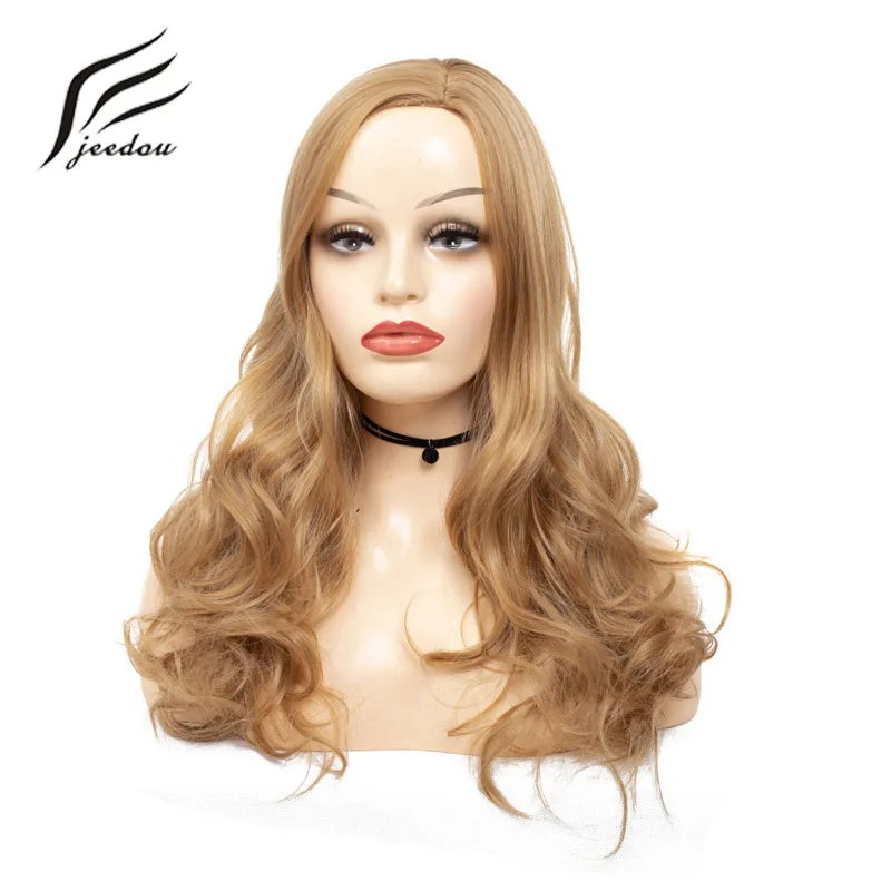 

jeedou Synthetic Long Natural Wave Hair Wig 26" 65cm 240g Light Brown Mix Color Side Part Hairstyle for White Women Girl's Wigs