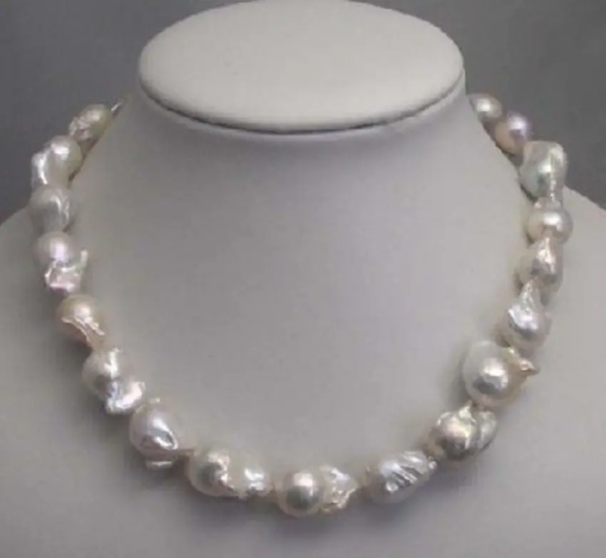 

fast HUGE 18" AKOYA WHITE BAROQUE PEARL NECKLACE 14K GOLD (A0329)