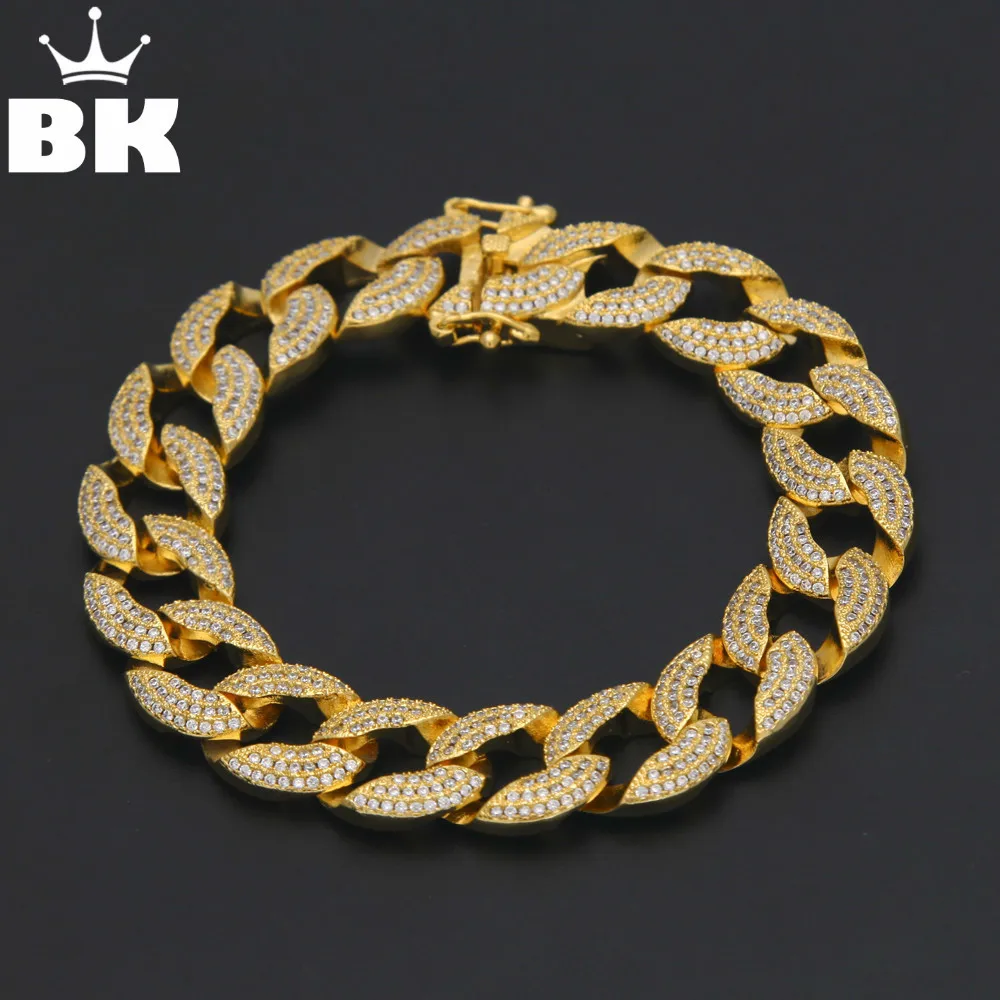 

Hip Hop Copper 3 Row Micro Pave CZ Cuban Link Bracelet Cubic Zircon Mens Punk 15mm 21cm Miami Bracelet With Box Clasp