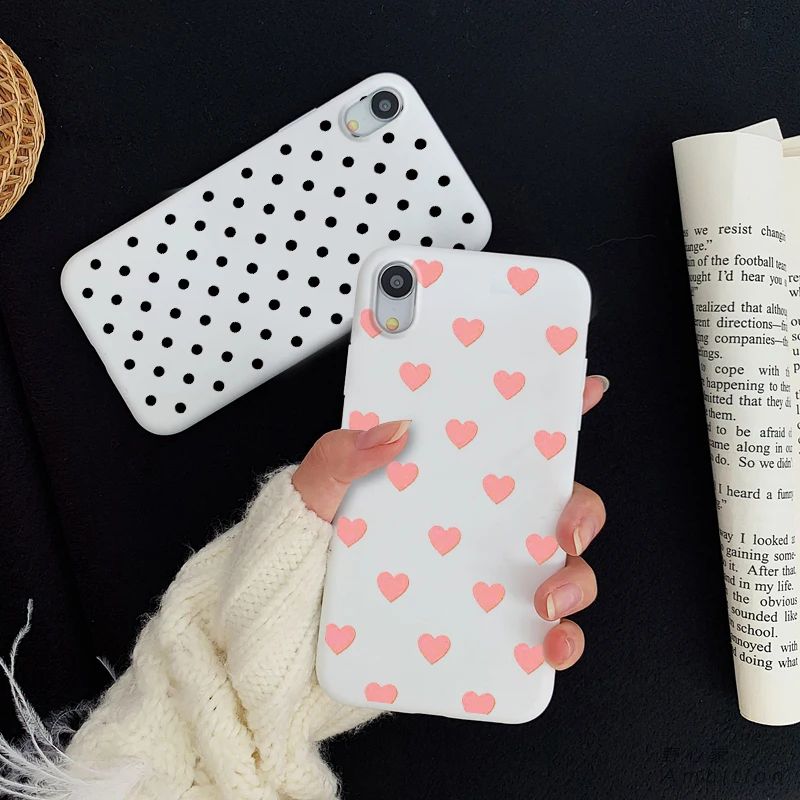 

Simple Love Dot circle Candy soft TPU Cases for iphone 7 8 Plus 6 6S 7Plus PINK Silicone Phone Back cover for iphone X XR XS MAX