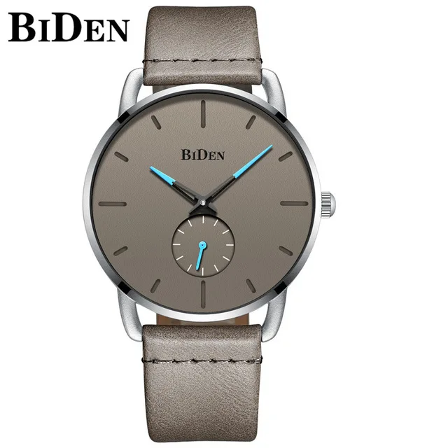 

BIDEN Gray leather Ultra Thin Quartz Men's Wrist Watch Simple Clock Men Wristwatches Drop Shipping