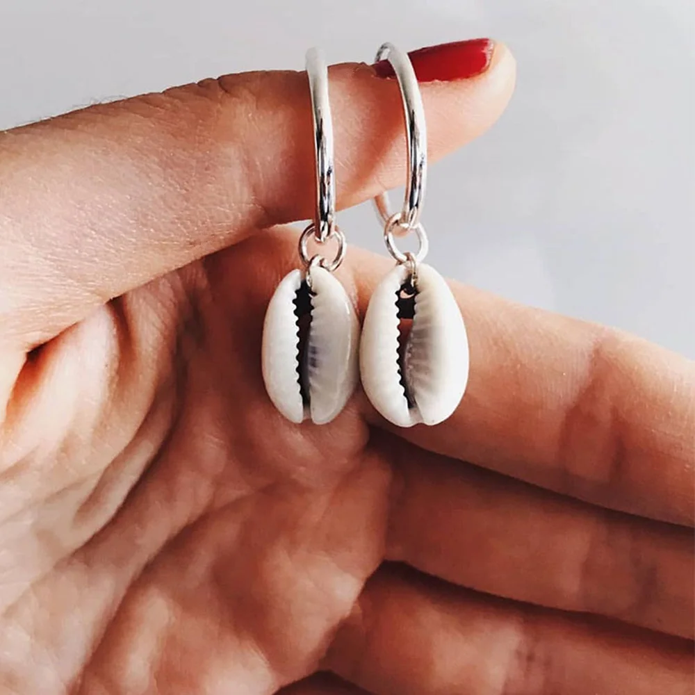 

Fashion Natural Shell Pendant Earrings Sweet Lvory Color Sea Shell Dangle Earrings Bohemian Summer Statement Beach Earrings